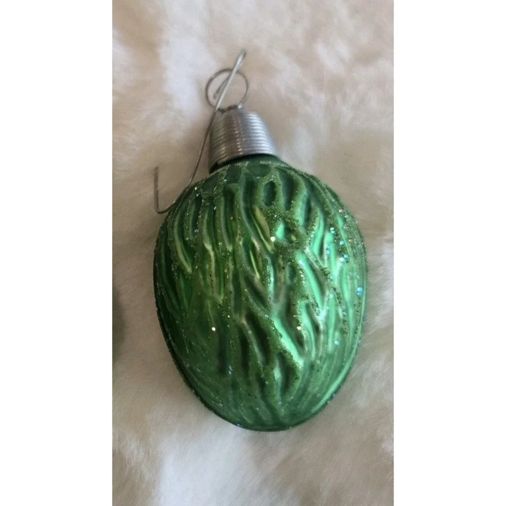 Vintage Green Sparkly Almond Texture Ornament Japan Holiday Decor